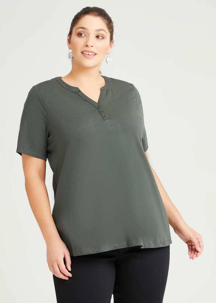 Organic Henley Neck T-shirt, , hi-res