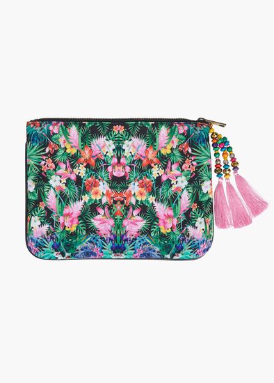 Tropical Print Clutch With Tassel