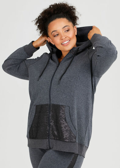 Plus Size Sequin Zip Hoodie