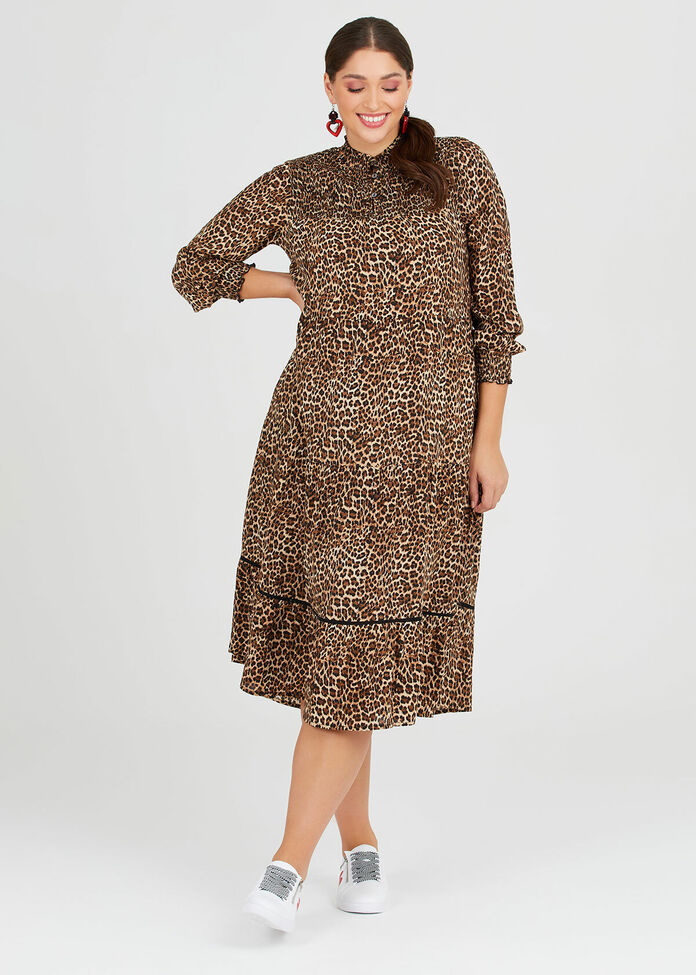 Natural Leo Shirred Dress, , hi-res