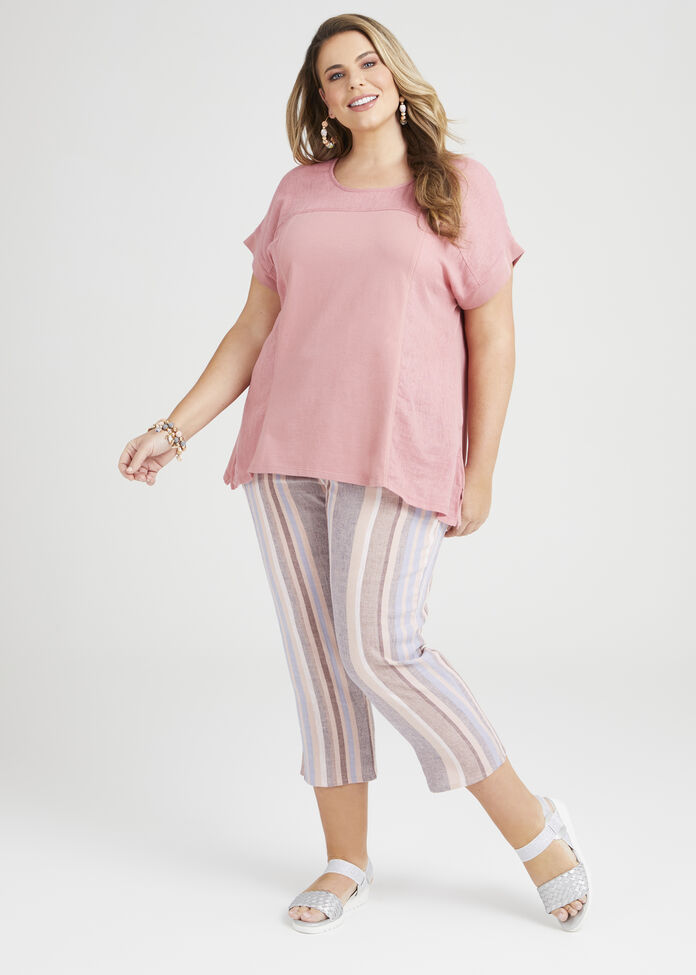 Linen Oasis Stripe Crop Pant, , hi-res