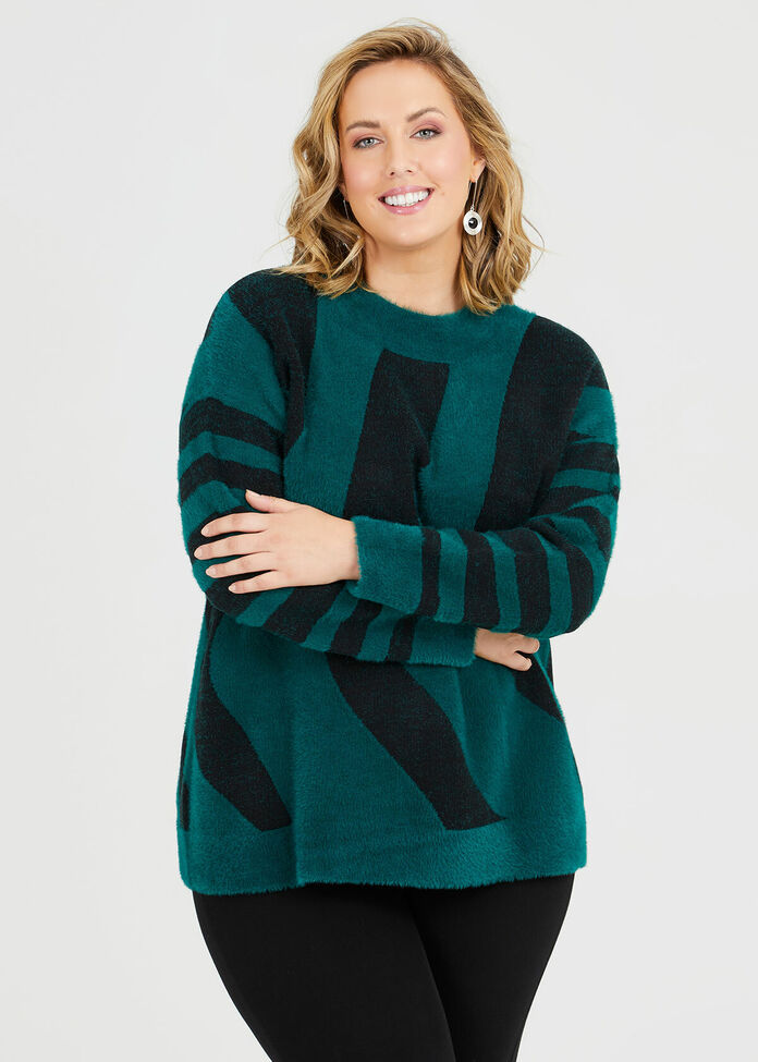 Bold Stripe Fluffy Jumper, , hi-res