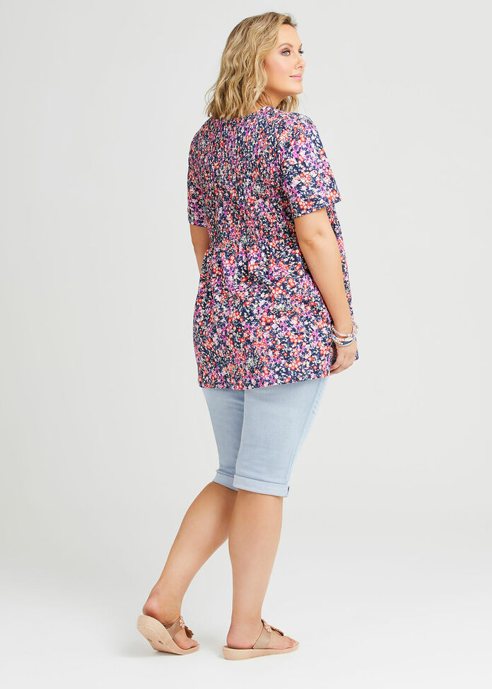 Organic Shirred Ditsy Top, , hi-res