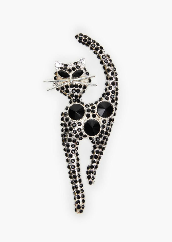 Bejewelled Cat Brooch, , hi-res