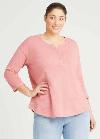 Plus Size Cotton Henley Sweat Top