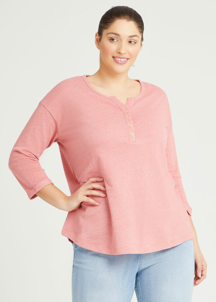 Cotton Henley Sweat Top, , hi-res