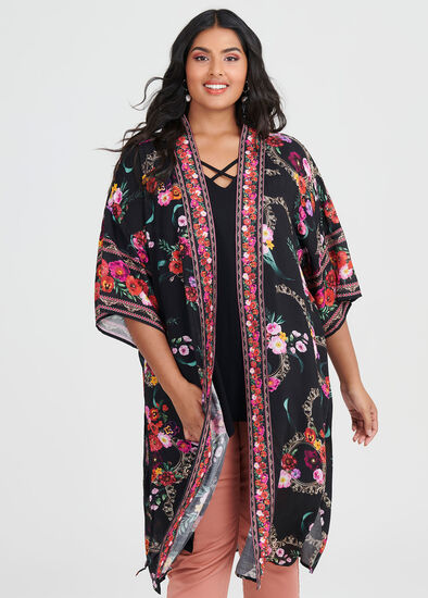 Plus Size Wild Rose Viscose Kimono