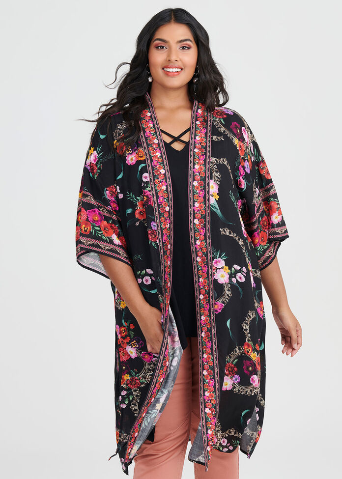 Wild Rose Viscose Kimono, , hi-res