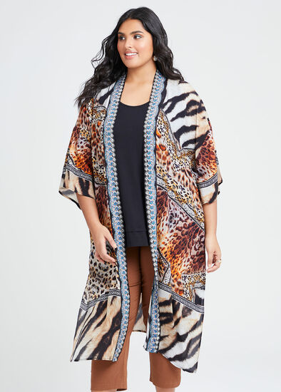 Plus Size Natural Wild Side Kimono