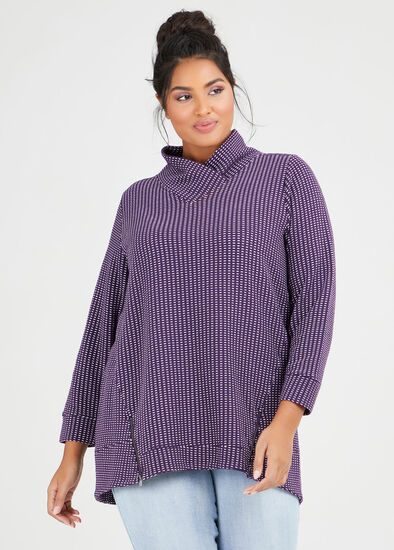 Plus Size Textured Ticking Zip Top