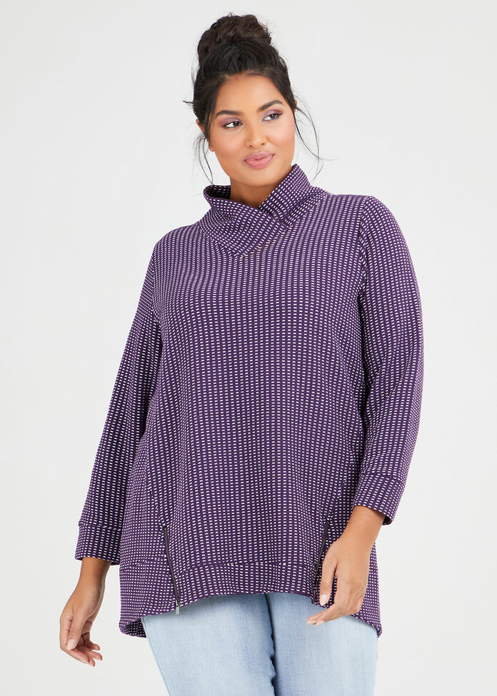 Textured Ticking Zip Top, , hi-res