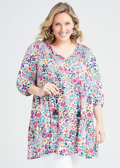 Plus Size Natural Floral Tiered Tunic