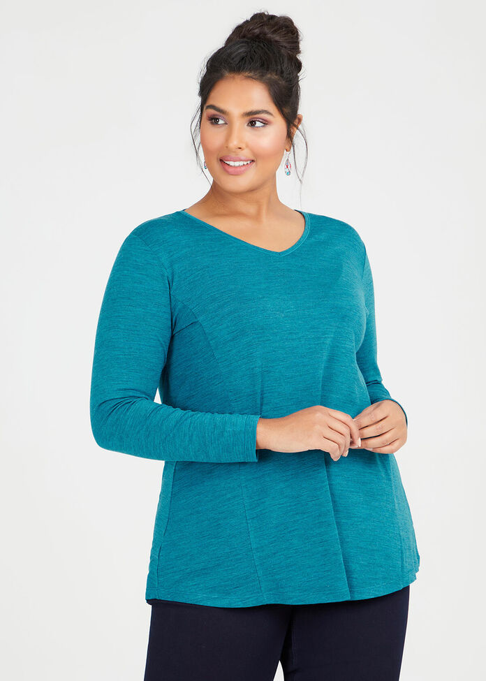 Wool Bamboo V-neck Top, , hi-res