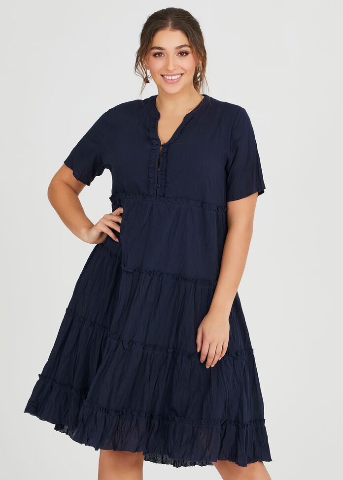 Cotton Mini Frill Dress, , hi-res