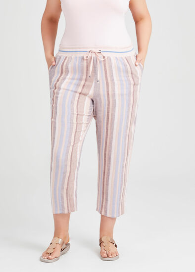 Plus Size Linen Oasis Stripe Crop Pant