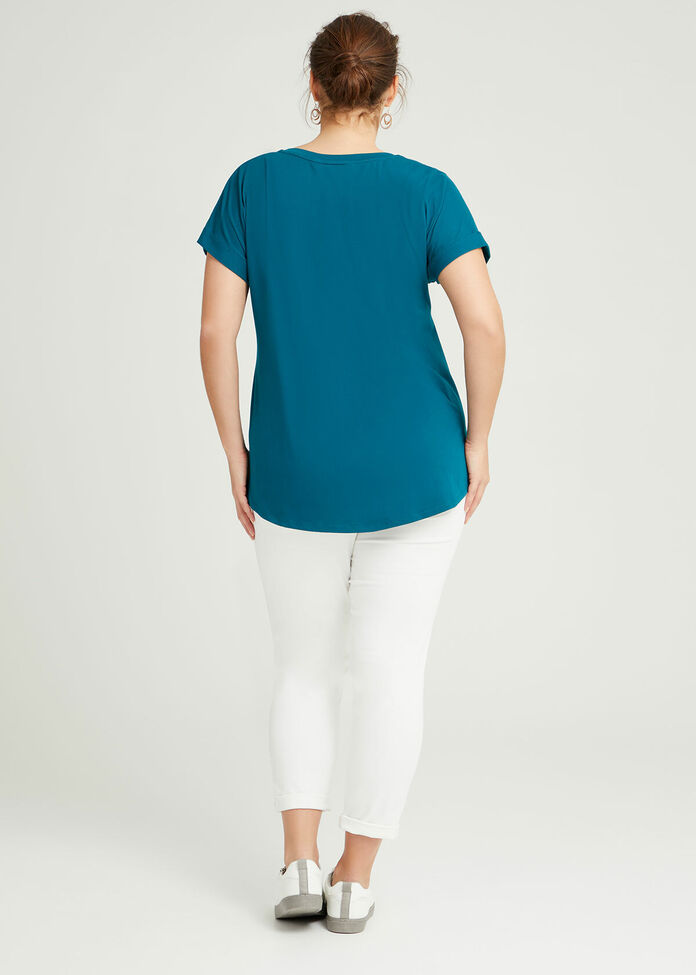 Organic Cuff V-neck Basic Tee, , hi-res