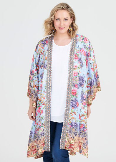 Plus Size Natural Botanical Kimono