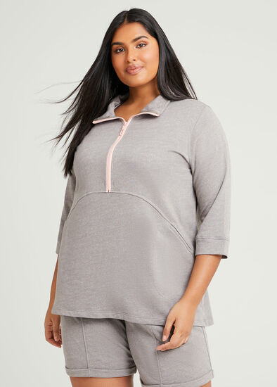 Plus Size Cotton Relax Zip Top