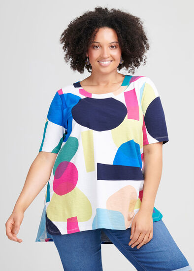 Plus Size Cotton Abstract Art Top