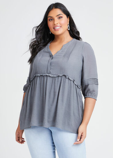 Plus Size Natural 3/4 Sleeve Pintuck Top