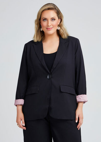 Plus Size Noir One Button Lined Jacket