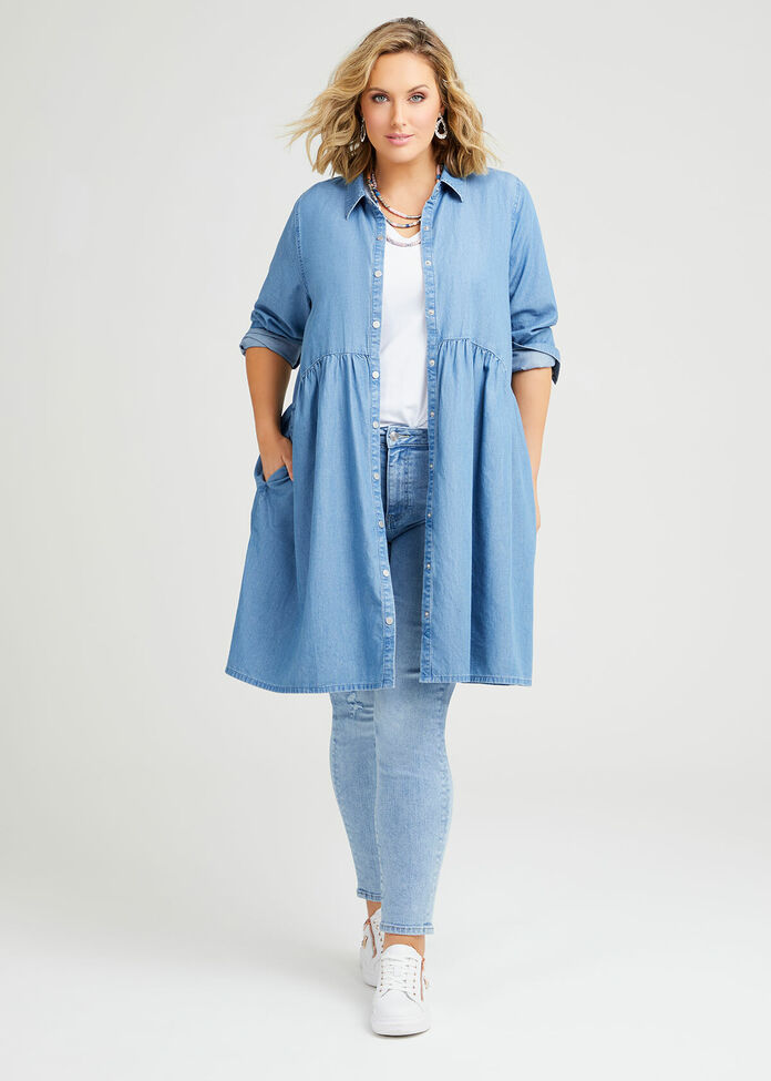 Chambray Shirt Dress, , hi-res