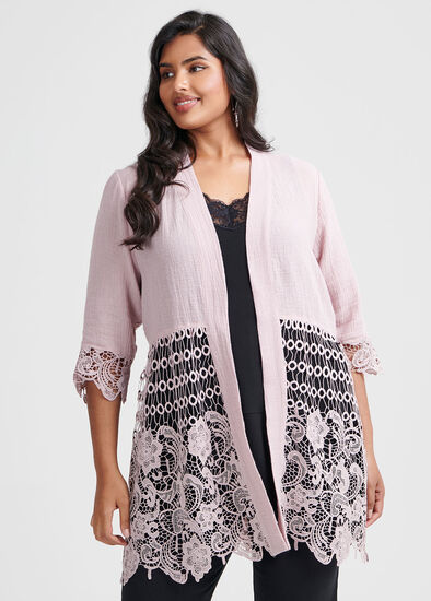 Plus Size Gauze Linen & Lace Cardi