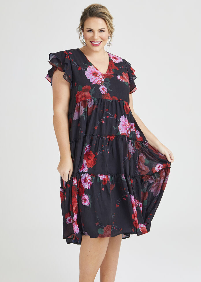 Rambling Rose Tier Midi Dress, , hi-res