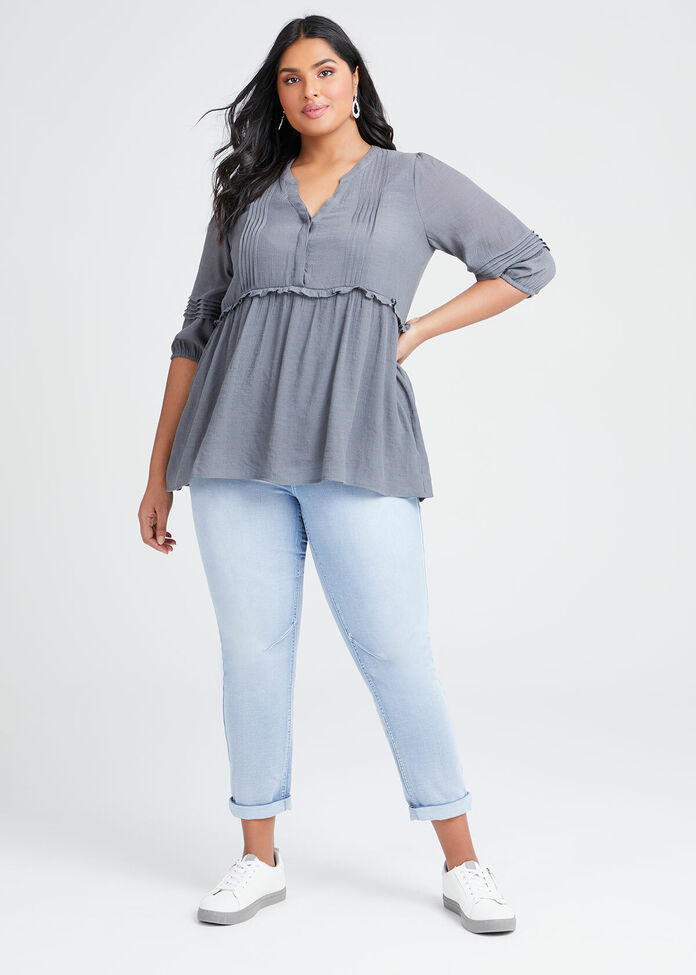 Natural 3/4 Sleeve Pintuck Top, , hi-res