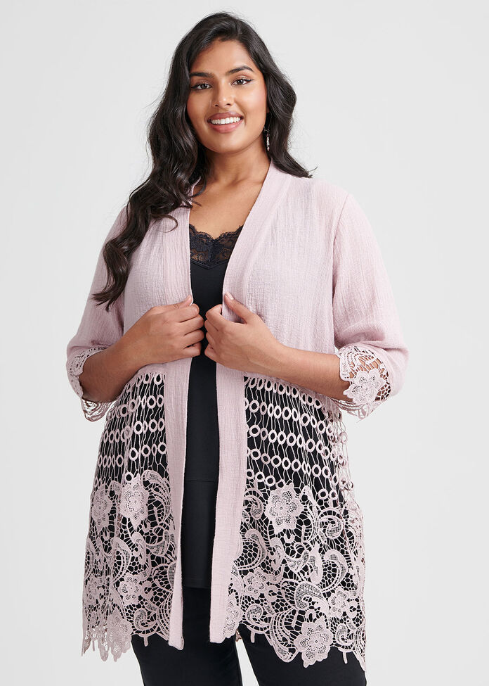 Gauze Linen & Lace Cardi, , hi-res