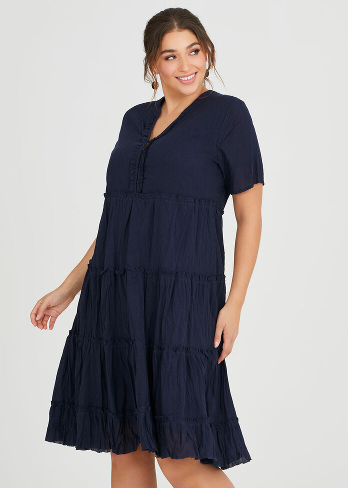 Cotton Mini Frill Dress, , hi-res