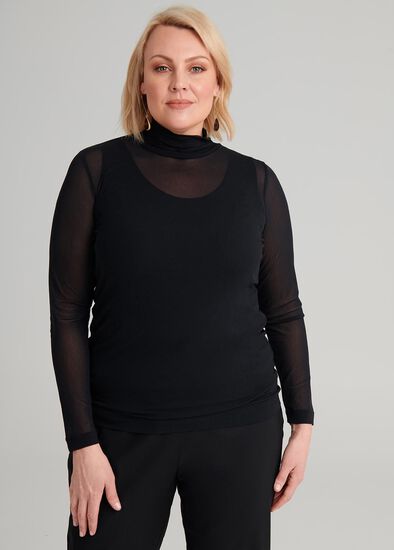 Plus Size Hi-neck Fine Mesh Top