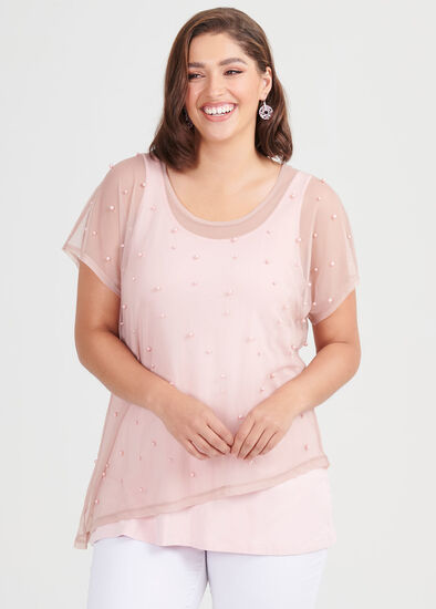 Plus Size Pearl Mesh Top