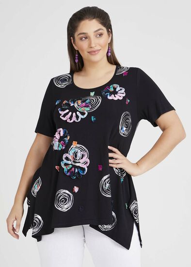 Plus Size Natural Swirl Applique Top