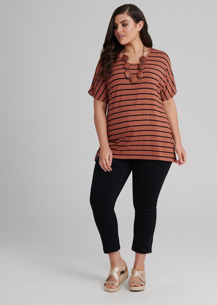 Stripe Bamboo Ss Top, , hi-res