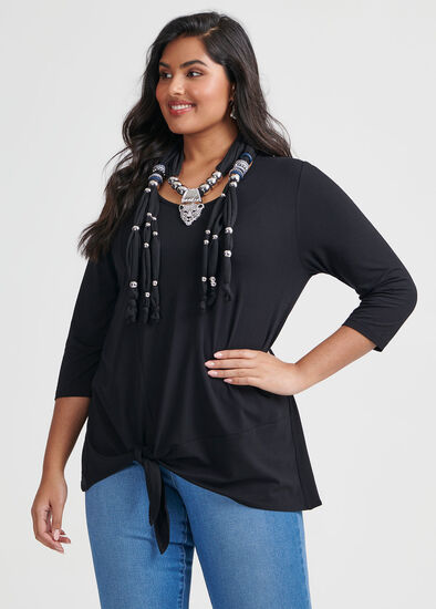 Plus Size Bamboo 3/4 Sleeve Tie Top