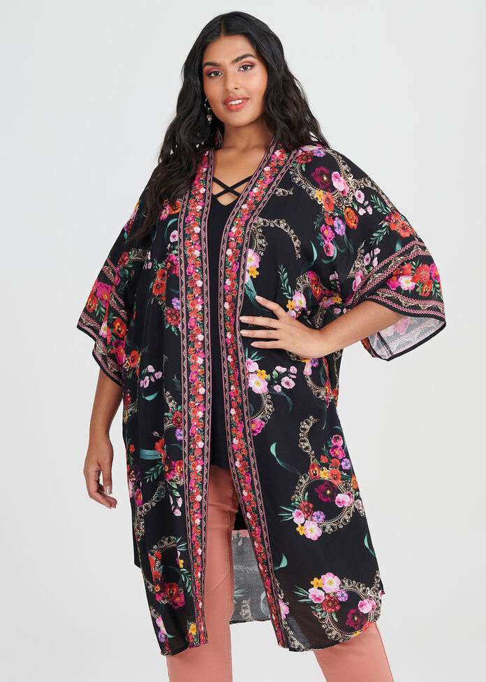 Wild Rose Viscose Kimono, , hi-res