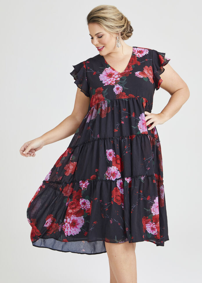 Rambling Rose Tier Midi Dress, , hi-res