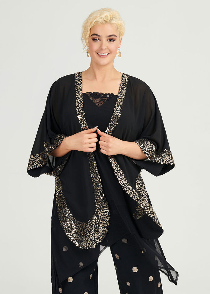 Sequin Trim Cape, , hi-res