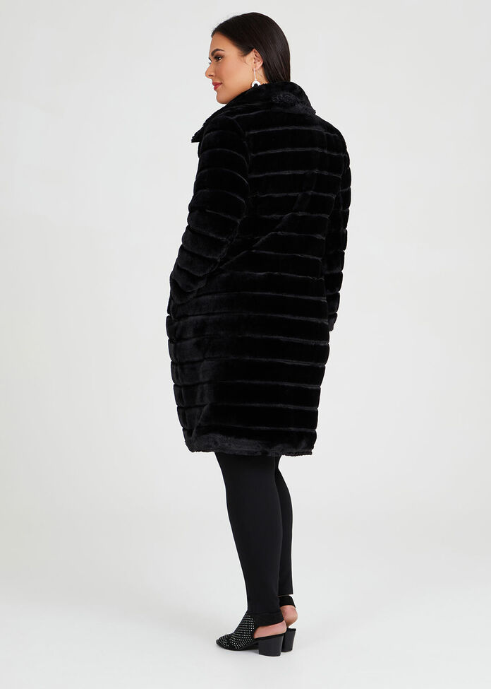 Noir Faux Fur Coat, , hi-res