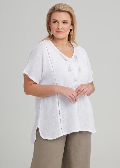 Plus Size Linen Trim Top