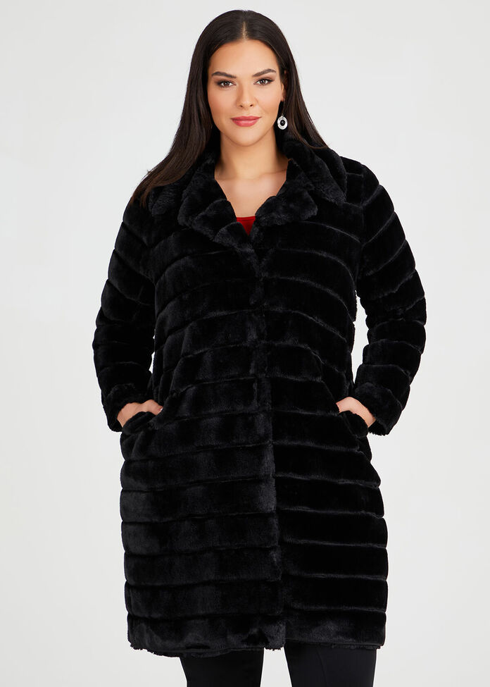 Noir Faux Fur Coat, , hi-res