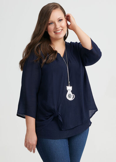 Plus Size V Neck Knot Top