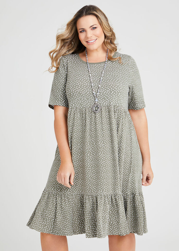 Organic Mini Spot Tiered Dress, , hi-res