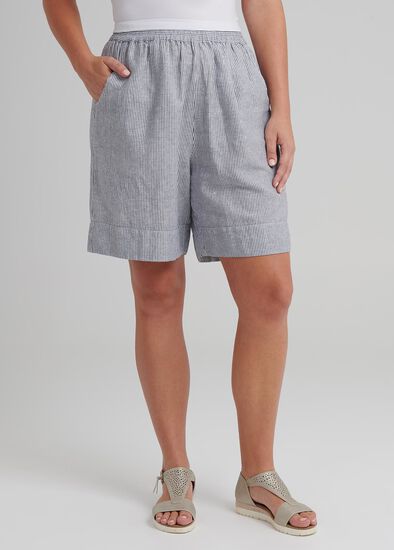 Plus Size Coastal Stripe Linen Short