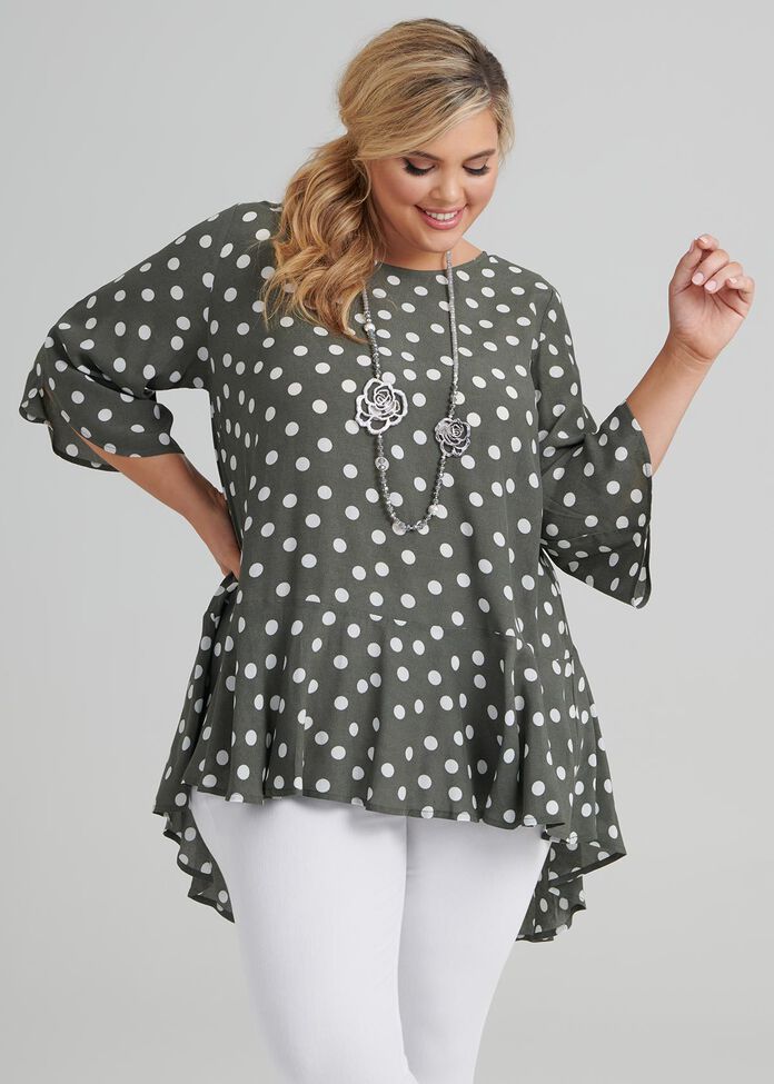 Polka Dot Ruffle Tunic, , hi-res