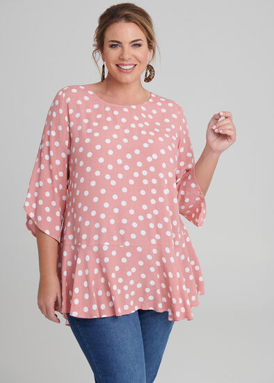 Plus Size Polka Dot Ruffle Tunic