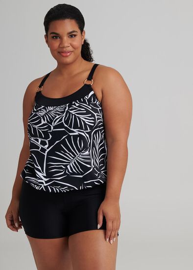 Plus Size Bandeau Leaf Tankini