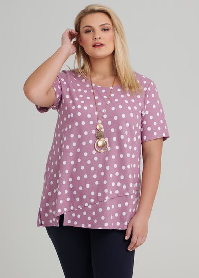 Plus Size Angled Hem Linen Spot Top