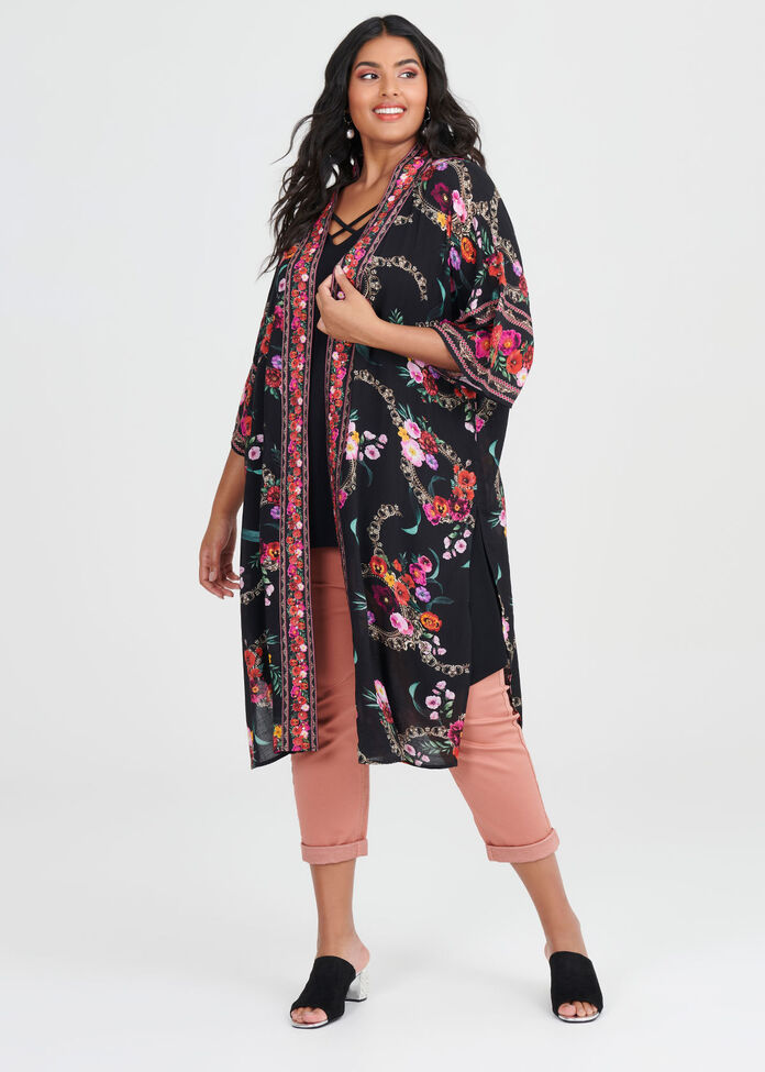 Wild Rose Viscose Kimono, , hi-res